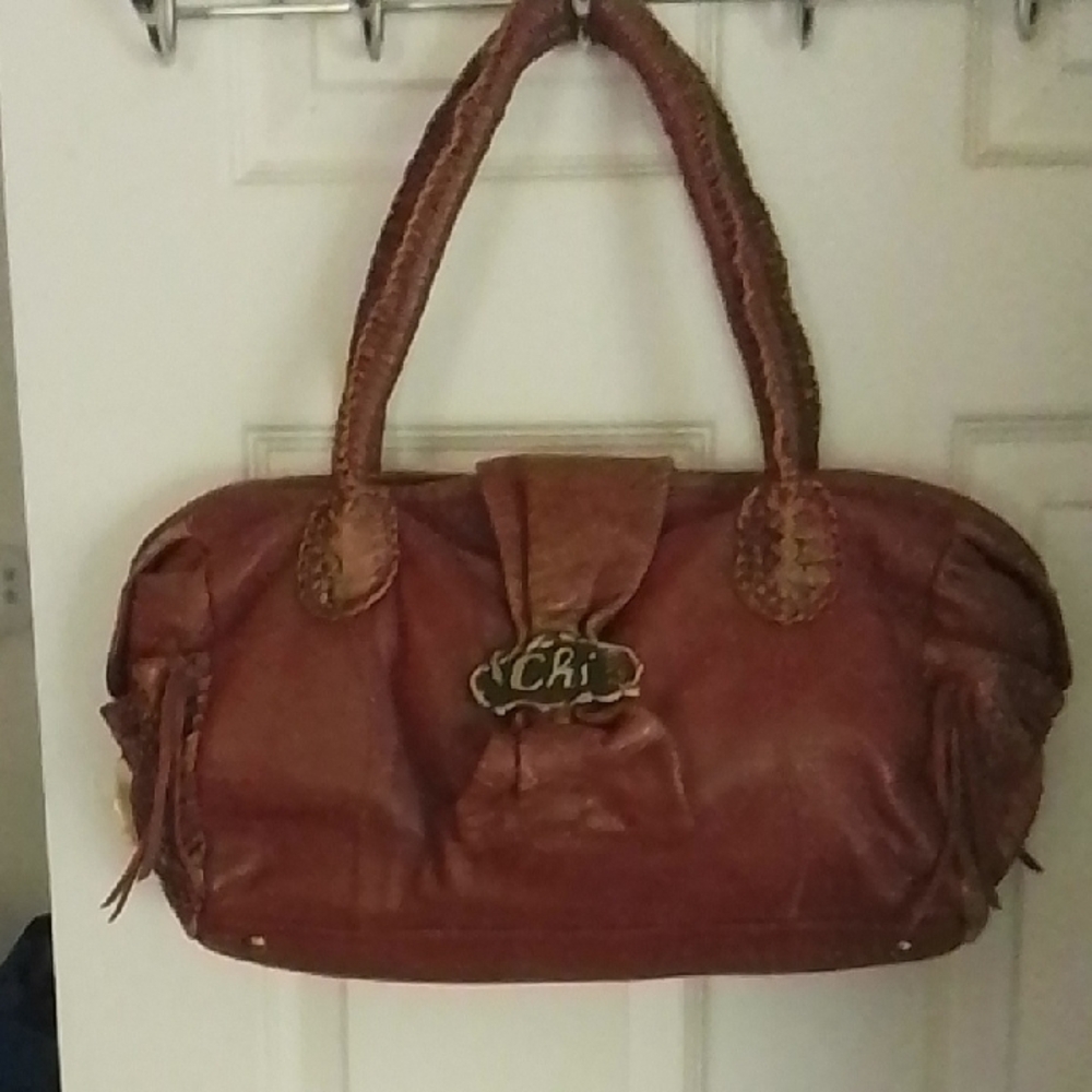 Chi By Carlos Falchi Brown Leather Shoulder Bag with Vintage Charm